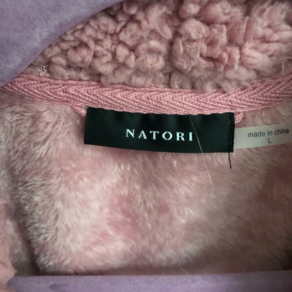 Natori plush 3/4 length robe mauve , large - Picture 4 of 9